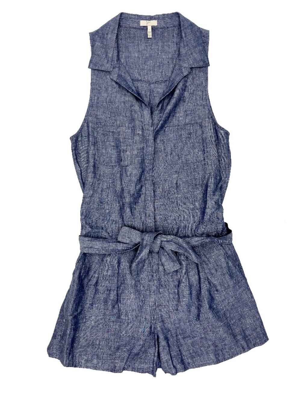 Joie Toinette Sleeveless Open Back Linen Denim Short Belted Romper Blue Womens S